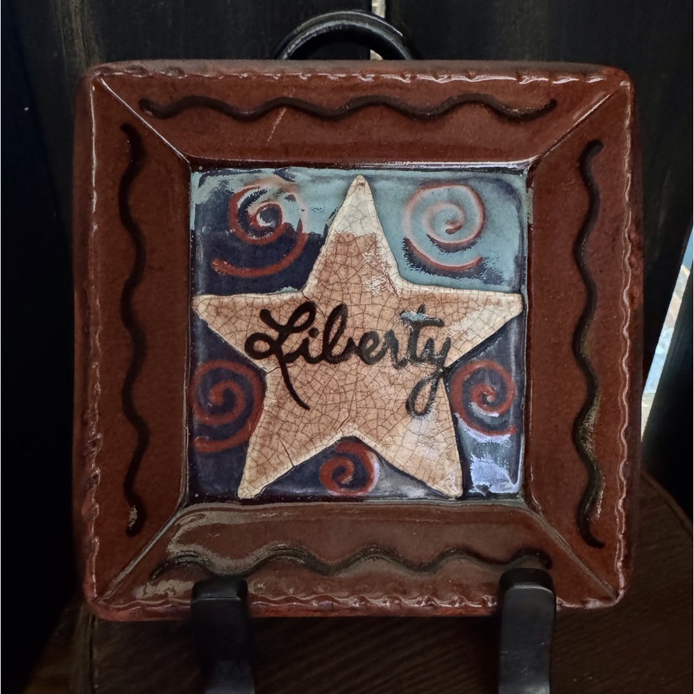 Patriotic Liberty Star Redware Dish